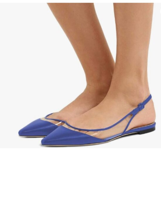 FSJ Shoes - FSJ Blue Pointed Toe Ballet Flats Sandals Slip on Comfort Slingback Walking Pump